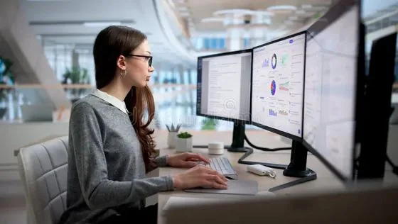 Analyst reviewing governance and analytics dashboard